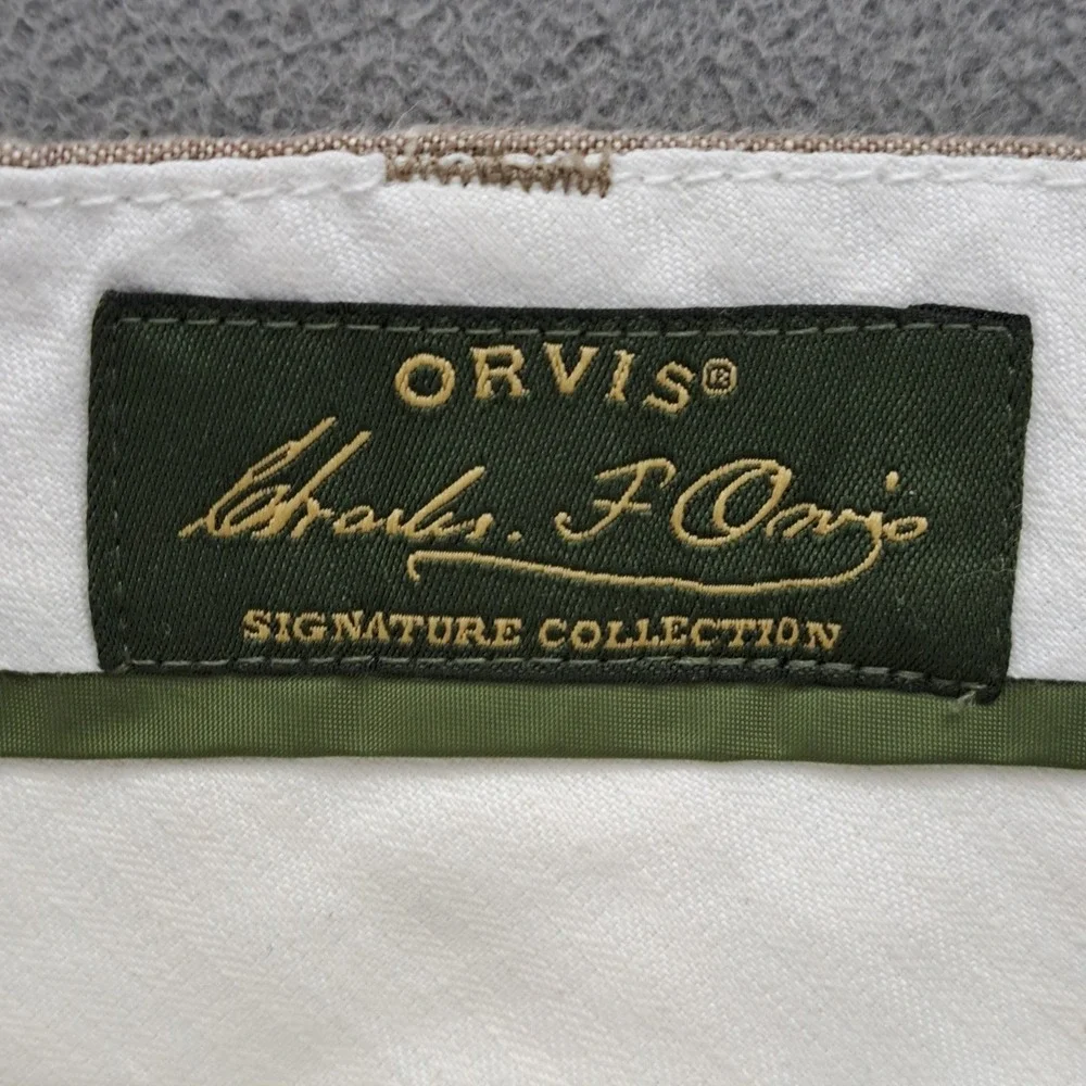 ORVIS Signature Collection Mens Linen Pants 38 Tan Casual Flat Front (37x31)